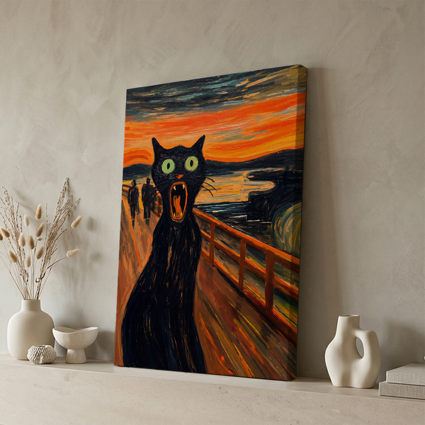 Funny Cat Canvas Wall Art, Stylish Anthropomorphic Animal Portrait, Masculine Power Lounge Decor