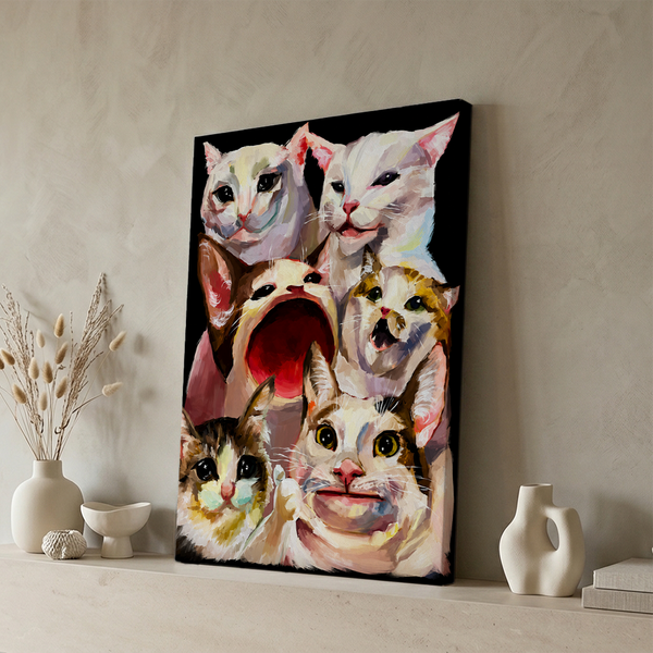 Funny Cat Canvas Wall Art, Stylish Anthropomorphic Animal Portrait, Masculine Power Lounge Decor (Copy)