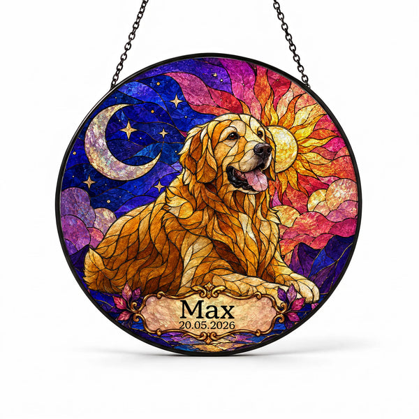 Custom Dog Memorial Suncatcher - Personalized Stained Glass Window Hanging