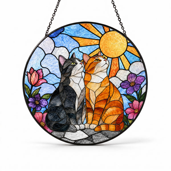 Cat Couple Suncatcher - Personalized Stained Glass Window Hanging
