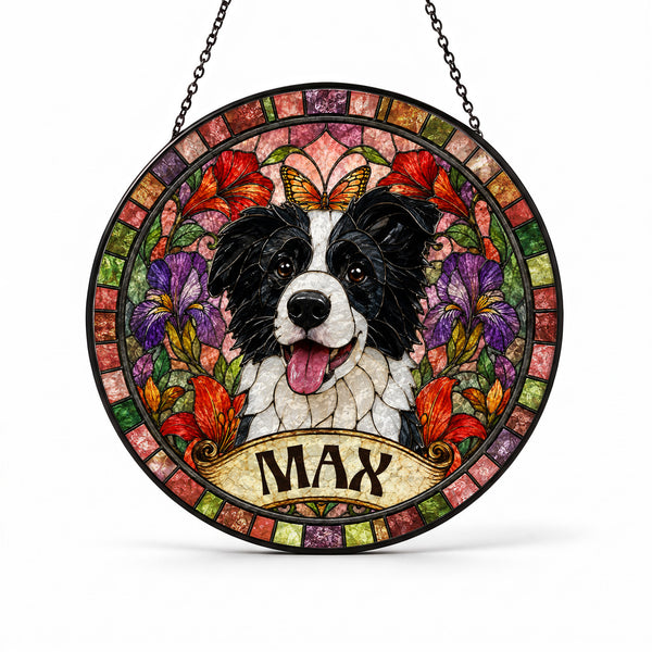 Custom Dog Portrait Suncatcher - Personalized Stained Glass Window Hanging