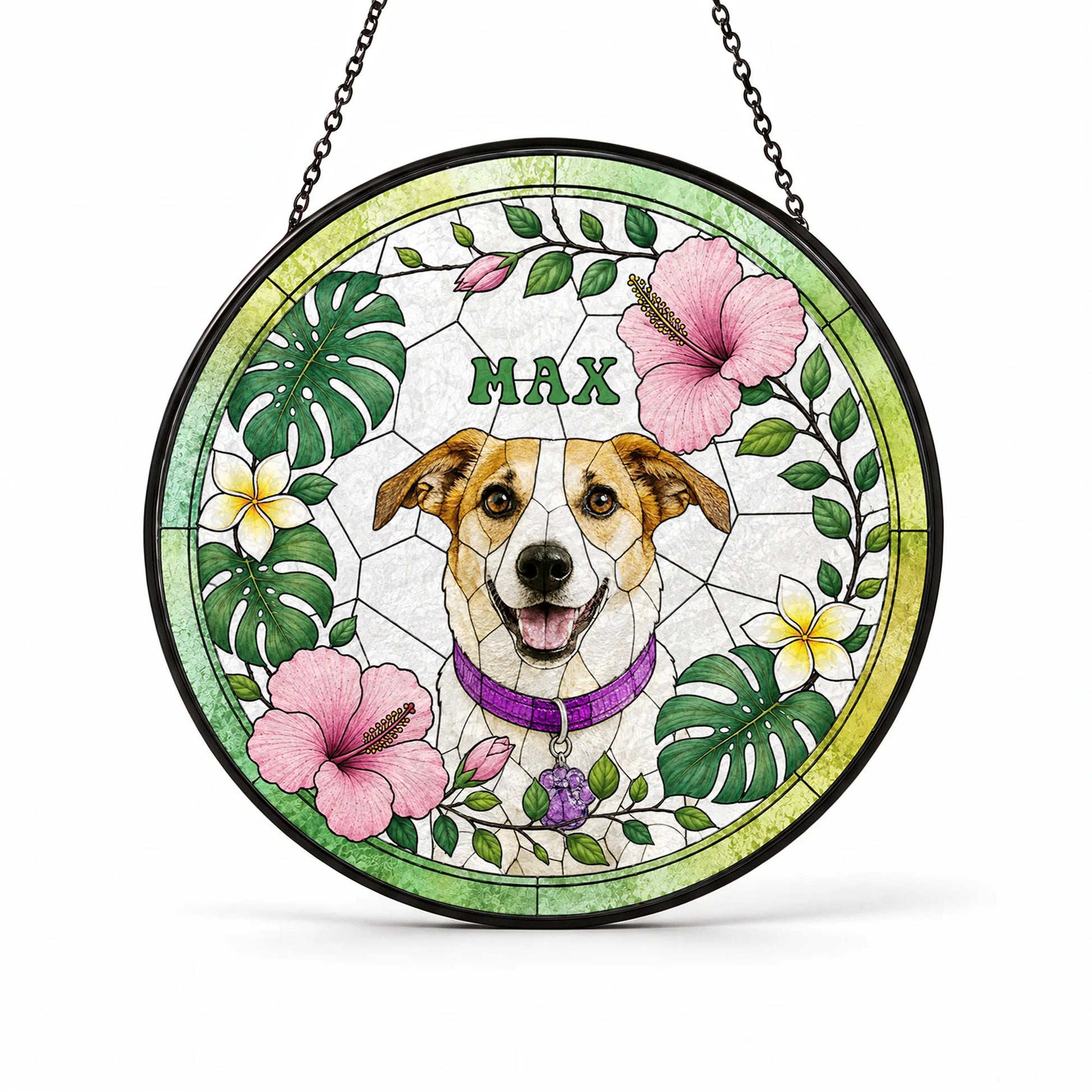 Custom Pet Portrait Suncatcher - Personalized Stained Glass Window Hanging - Front