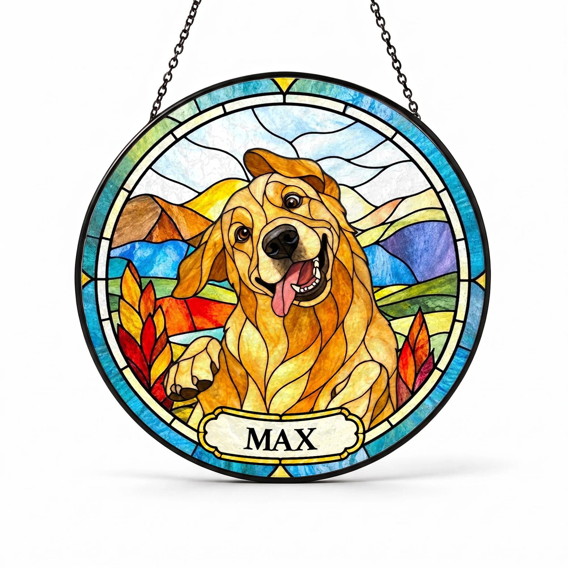 Custom Pet Portrait Stained Glass - Personalized Window Hanging Suncatcher - Front