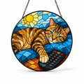 Cat Stained Glass Window Hanging - Front