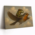 Vintage Whimsical Frog Riding - Funny Canvas Wall Art - Horizontal