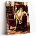 Vintage Whimsical Bob Hair Frog Drinking Champagne  - Funny Canvas Wall Art - Vertical