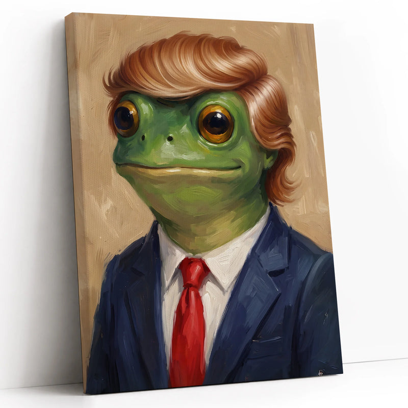 Funny Trump Frog Portrait Oil Painting Art Print Vintage - Funny Canvas Wall Art