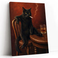 Vintage Black Cat Smoking - Funny Canvas Wall Art - Vertical