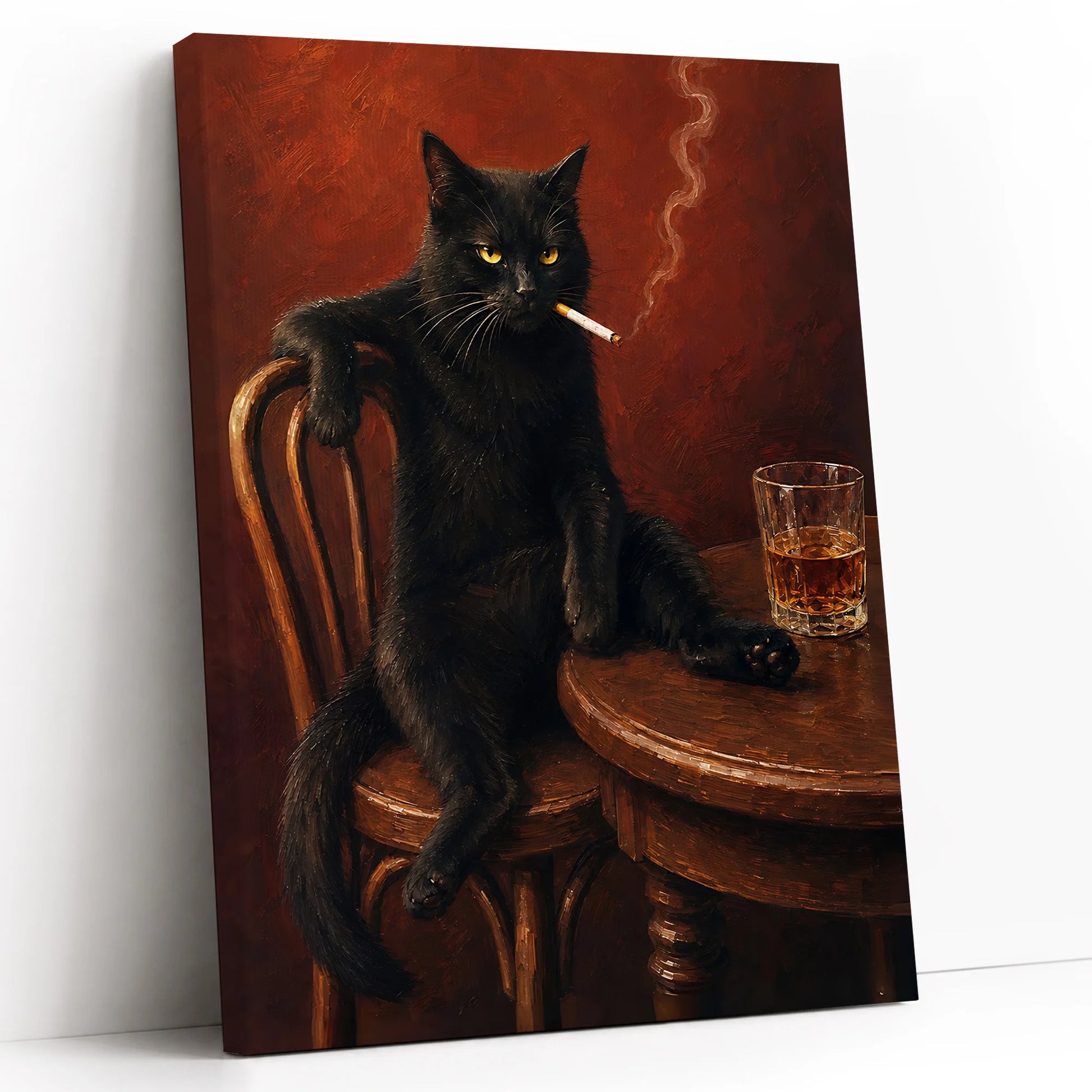 Vintage Black Cat Smoking - Funny Canvas Wall Art - Vertical