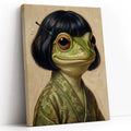Whimsical Bob Hair Frog Portrait Vintage - Funny Canvas Wall Art - Vertical