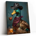 Cowboy Duck Smoking Whiskey Vintage Western - Funny Canvas Wall Art - Vertical