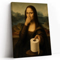 Funny Mona Lisa Pinching Nose Bathroom Parody - Funny Canvas Wall Art - White Background Vertical