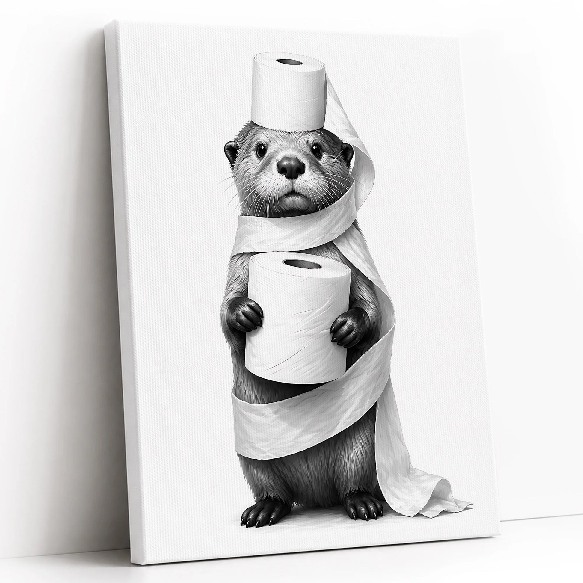 Funny Otter Toilet Paper Bathroom - Funny Canvas Wall Art - White Background Vertical