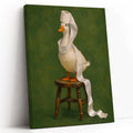 Funny Duck Toilet Paper Vintage Painting Print Art - Funny Canvas Wall Art - White Background Vertical