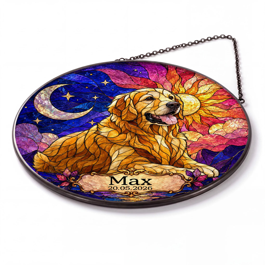 Custom Dog Memorial Suncatcher - Personalized Stained Glass Window Hanging