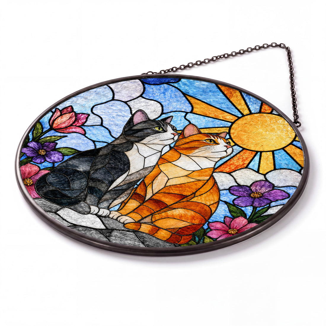 Cat Couple Suncatcher - Personalized Stained Glass Window Hanging