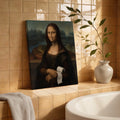 Funny Mona Lisa with Clothespin - Funny Canvas Wall Art - Bathroom Wrapped Canvas