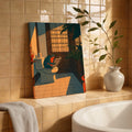 Funny Japanese Frog in Toilet - Funny Canvas Wall Art - Bathroom Wrapped Canvas