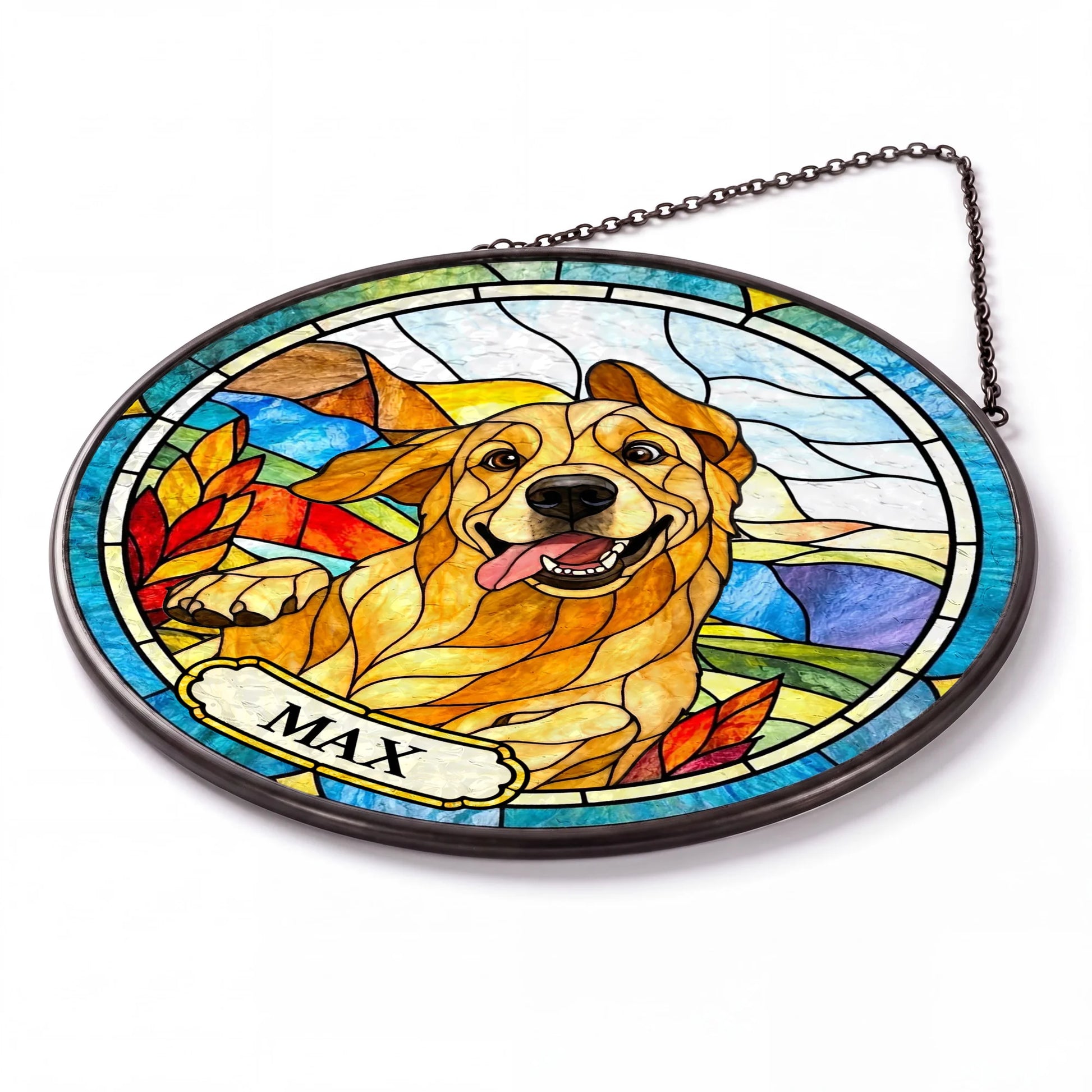 Custom Pet Portrait Stained Glass - Personalized Window Hanging Suncatcher - Detail