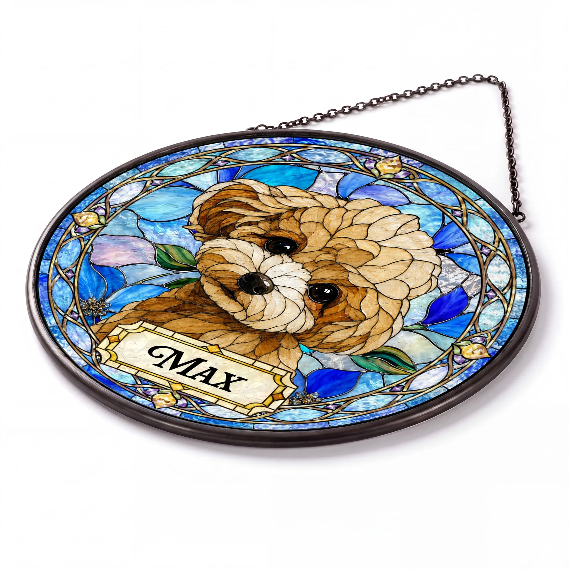 Custom Dog Portrait Suncatcher - Personalized Stained Glass Window Hanging - Detail