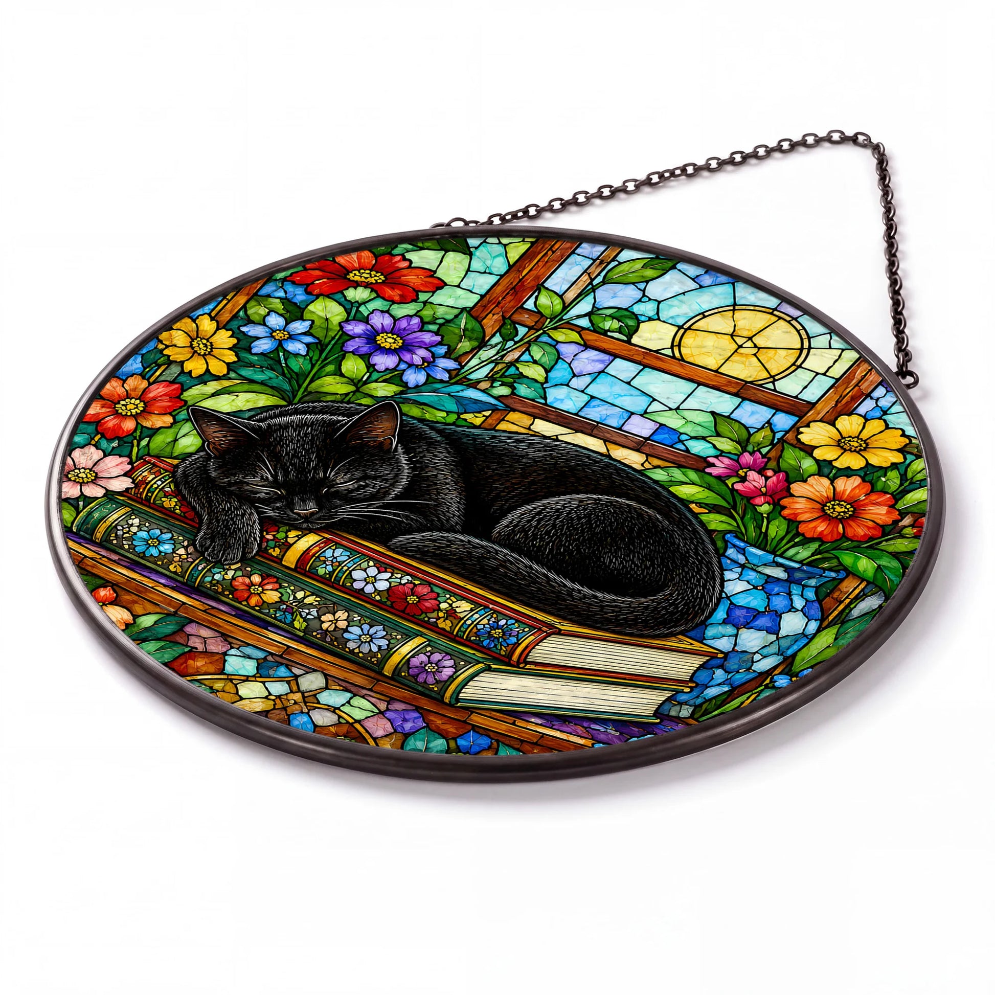 Cat Stained Glass Suncatcher Window - Detail