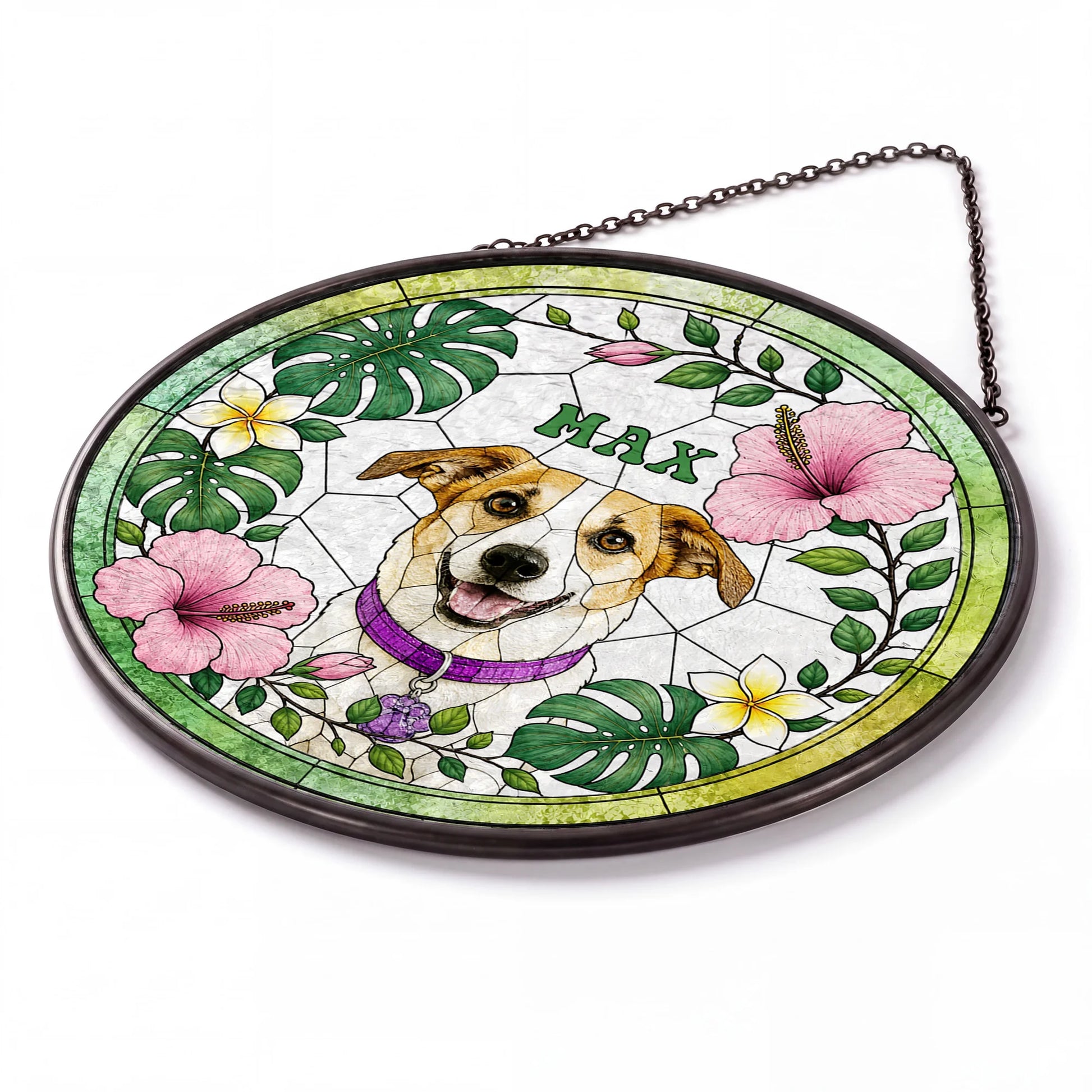 Custom Pet Portrait Suncatcher - Personalized Stained Glass Window Hanging - Detail