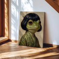 Whimsical Bob Hair Frog Portrait Vintage - Funny Canvas Wall Art - Wrapped Canvas 1