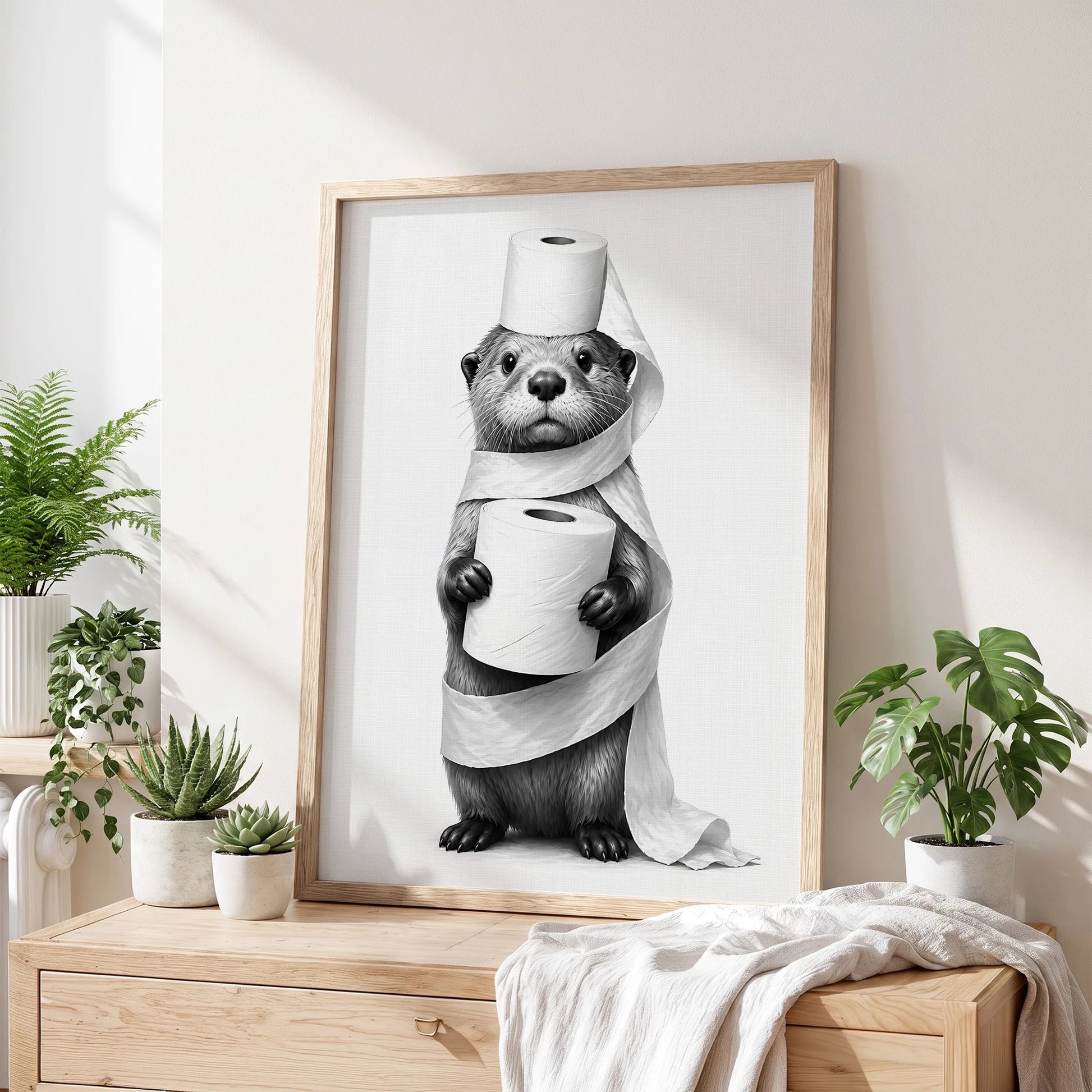 Funny Otter Toilet Paper Bathroom - Funny Canvas Wall Art - Bathroom Nature Frame 1