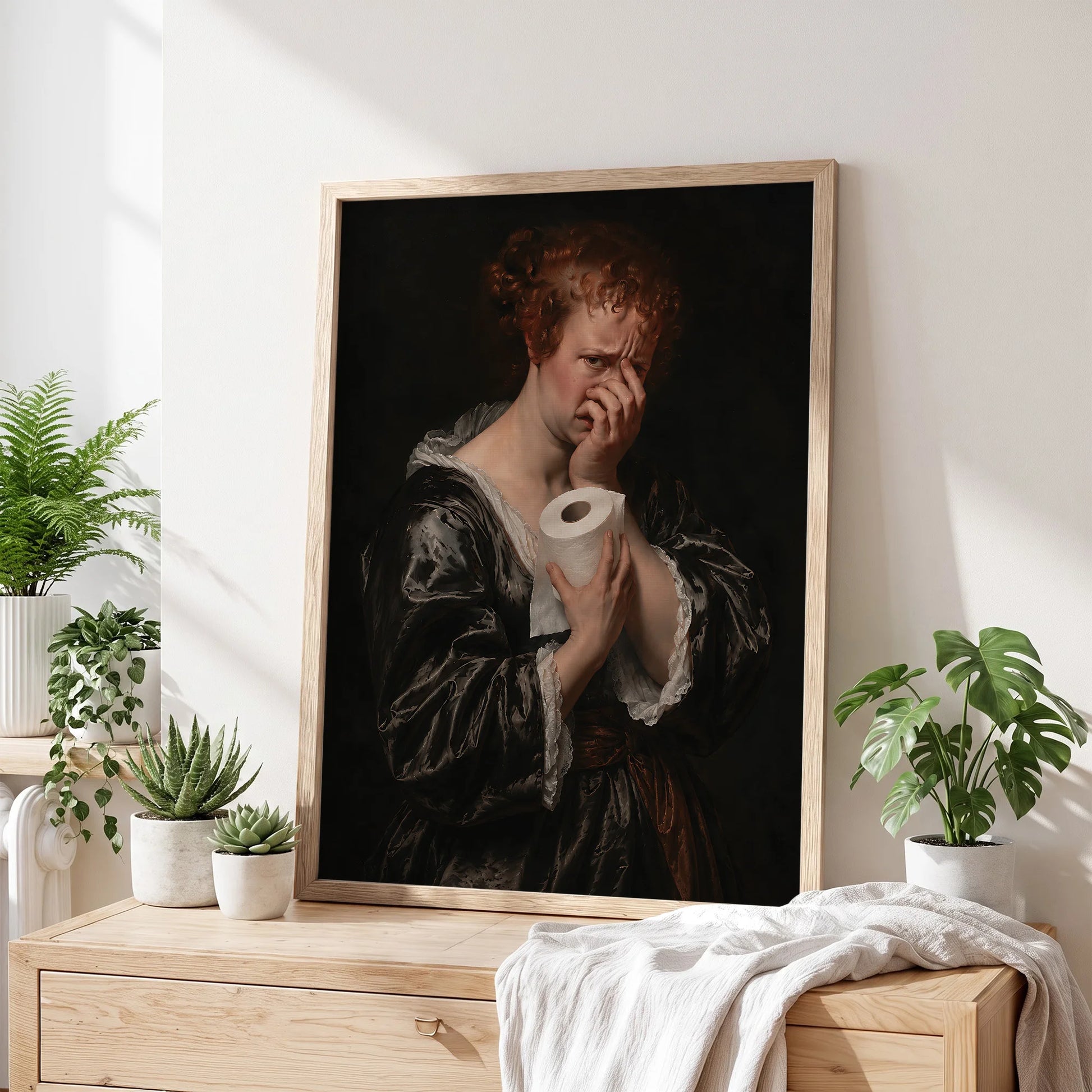 Funny Bathroom Woman Covering Nose - Funny Canvas Wall Art - Bathroom Nature Frame 1