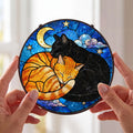 Black Cat Portrait Suncatcher - Personalized Stained Glass Window Hanging - Close Up