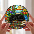 Cat Stained Glass Suncatcher Window - Close Up