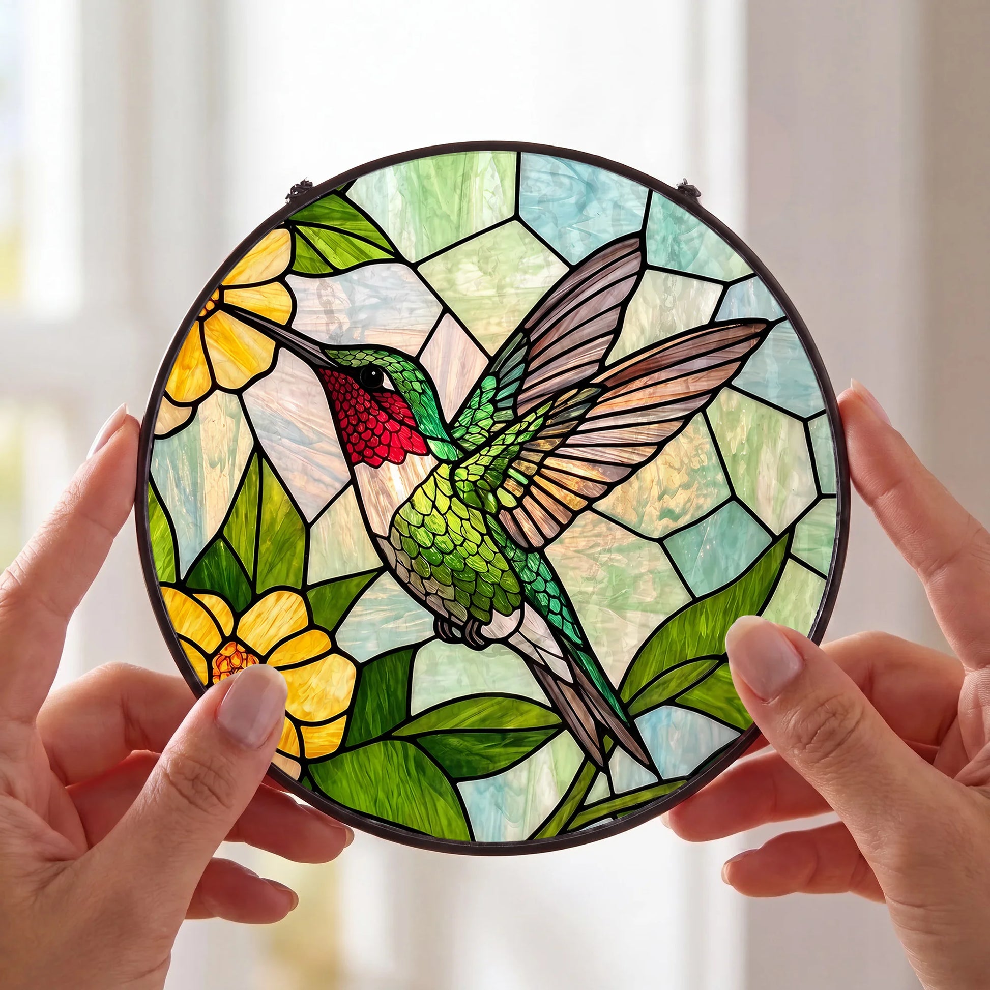 Hummingbird Stained Glass Window Hanging Suncatche - Close Up