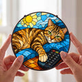 Cat Stained Glass Window Hanging - Close Up