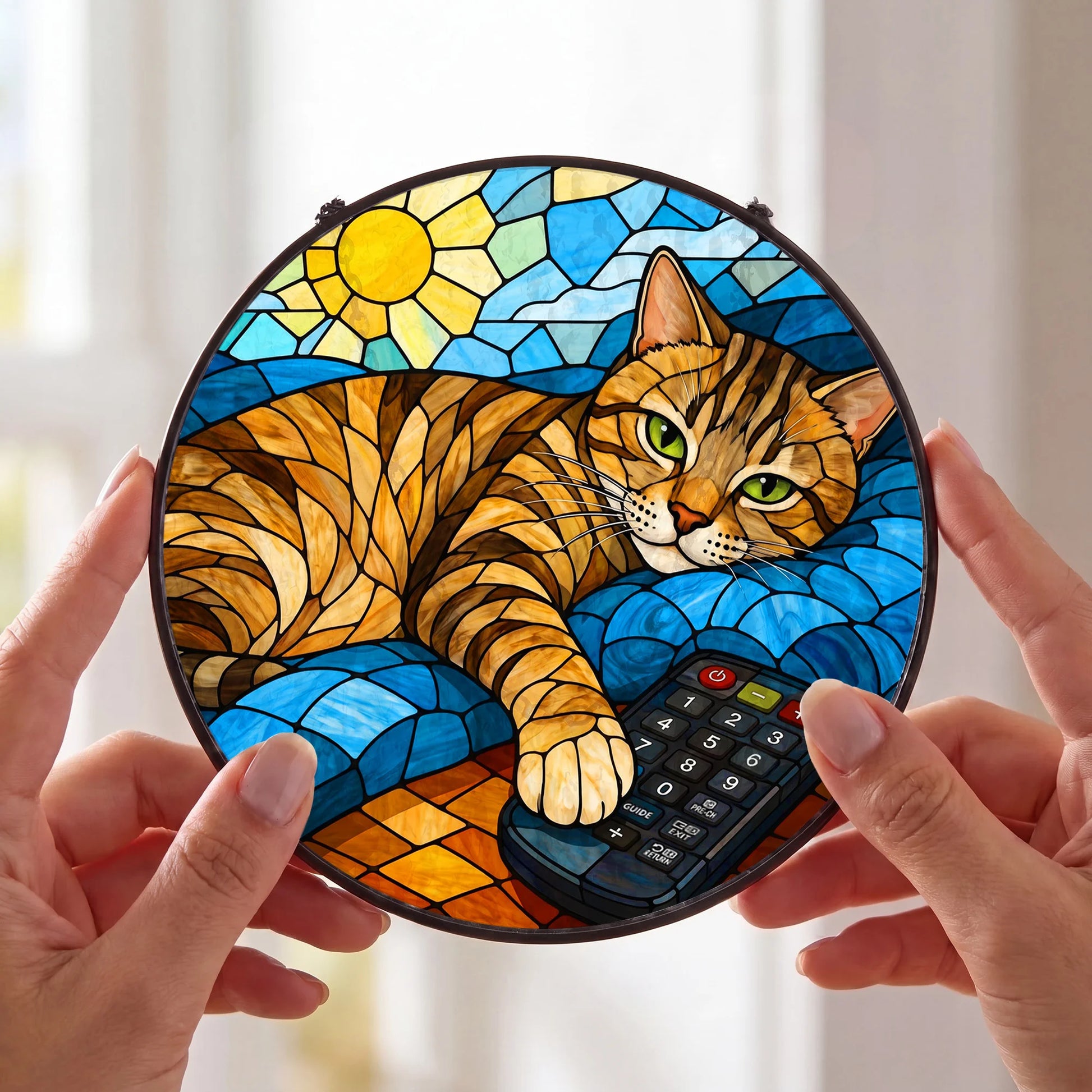 Cat Stained Glass Window Hanging - Close Up