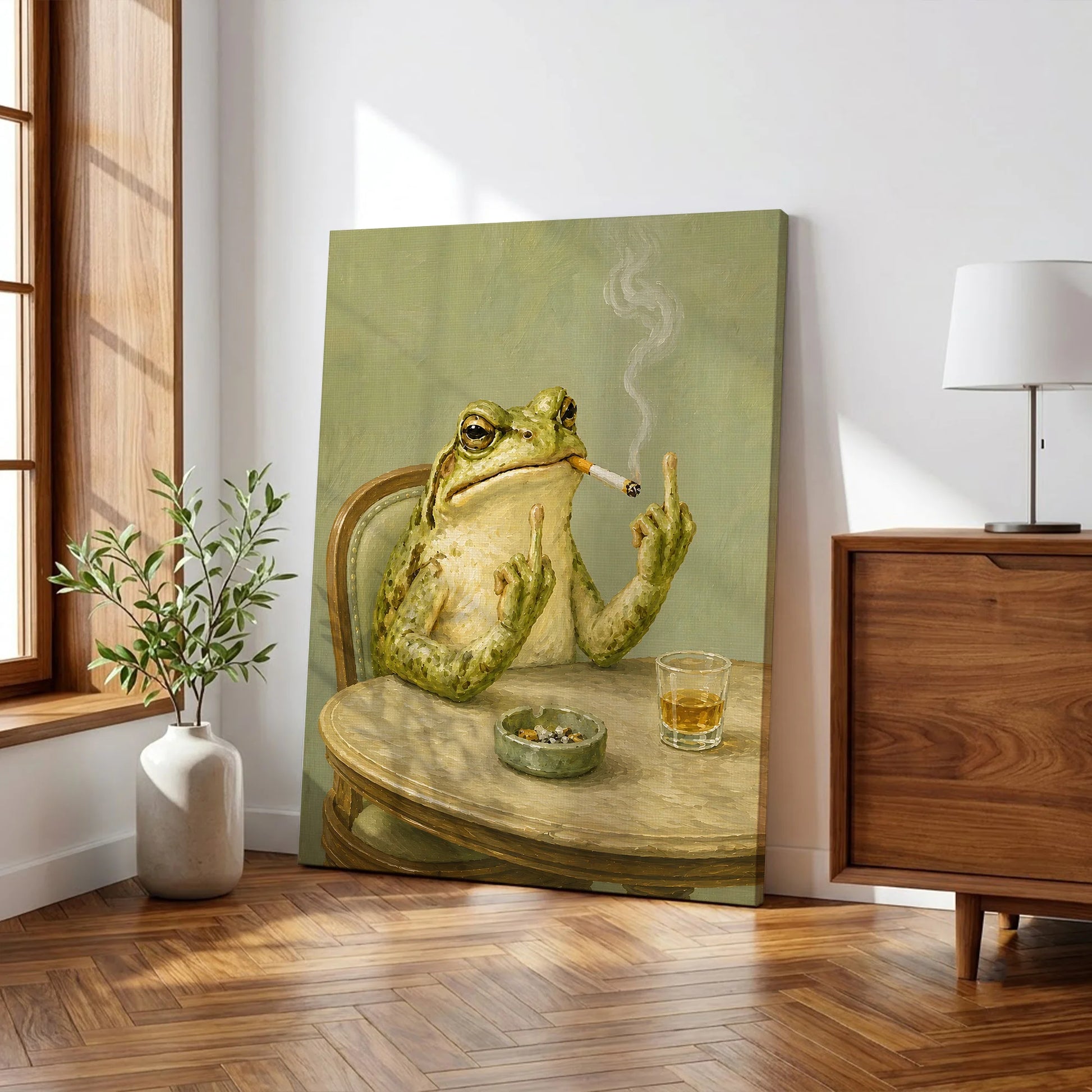 Funky Frog Smoking Middle Finger  - Funny Canvas Wall Art - Wrapped Canvas 2