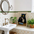 Quirky Black Cat Brushing Teeth Painting Humorous Bathroom Print Art  - Funny Canvas Wall Art - Bathroom Nature Frame 2