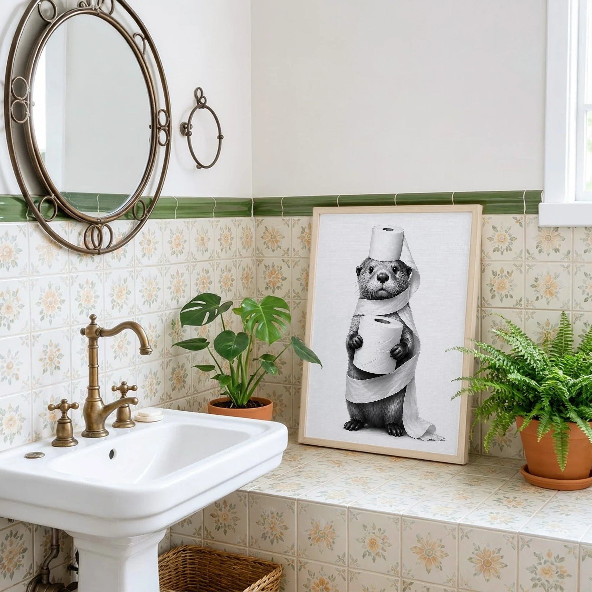 Funny Otter Toilet Paper Bathroom - Funny Canvas Wall Art - Bathroom Nature Frame 2
