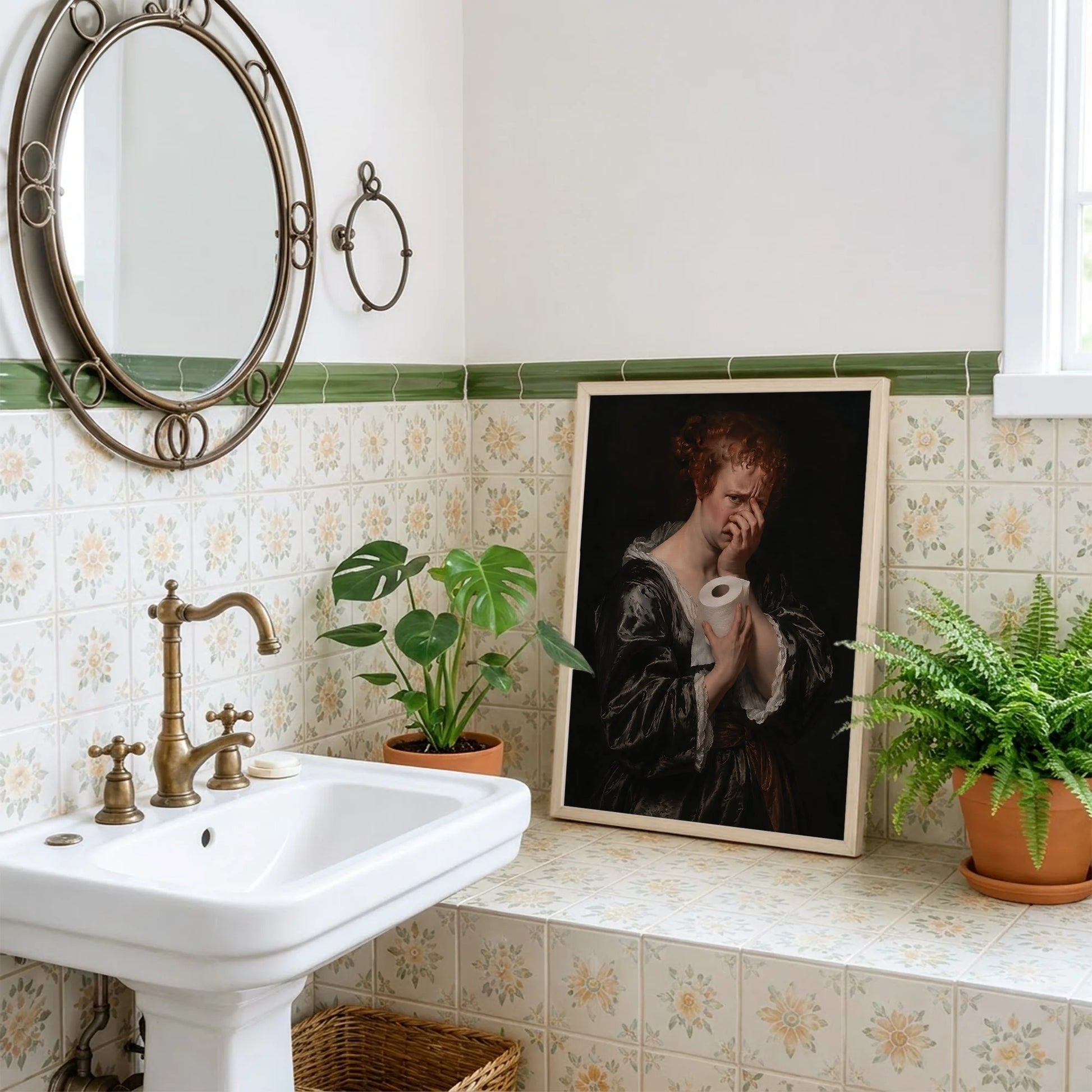 Funny Bathroom Woman Covering Nose - Funny Canvas Wall Art - Bathroom Nature Frame 2