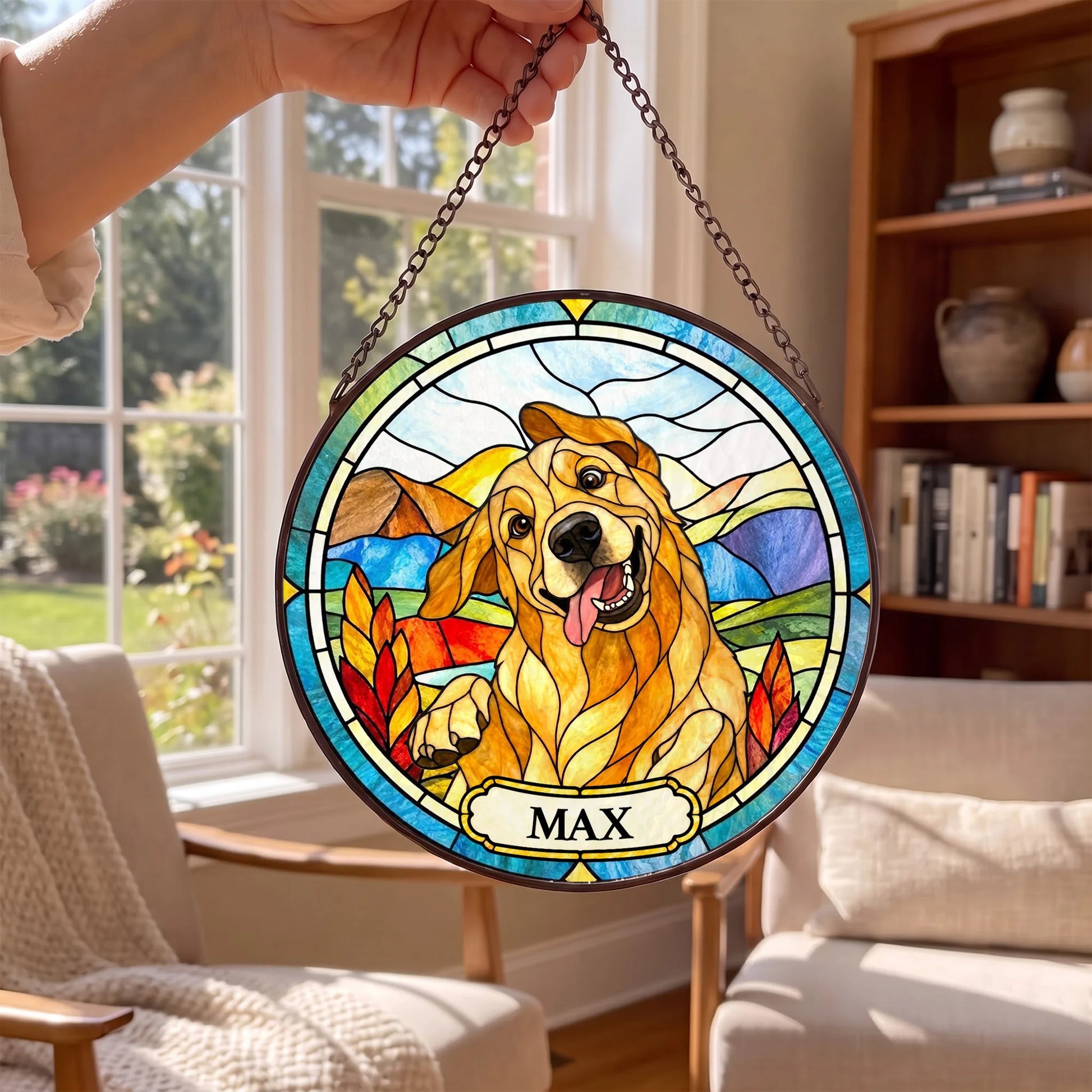 Custom Pet Portrait Stained Glass - Personalized Window Hanging Suncatcher - Window View