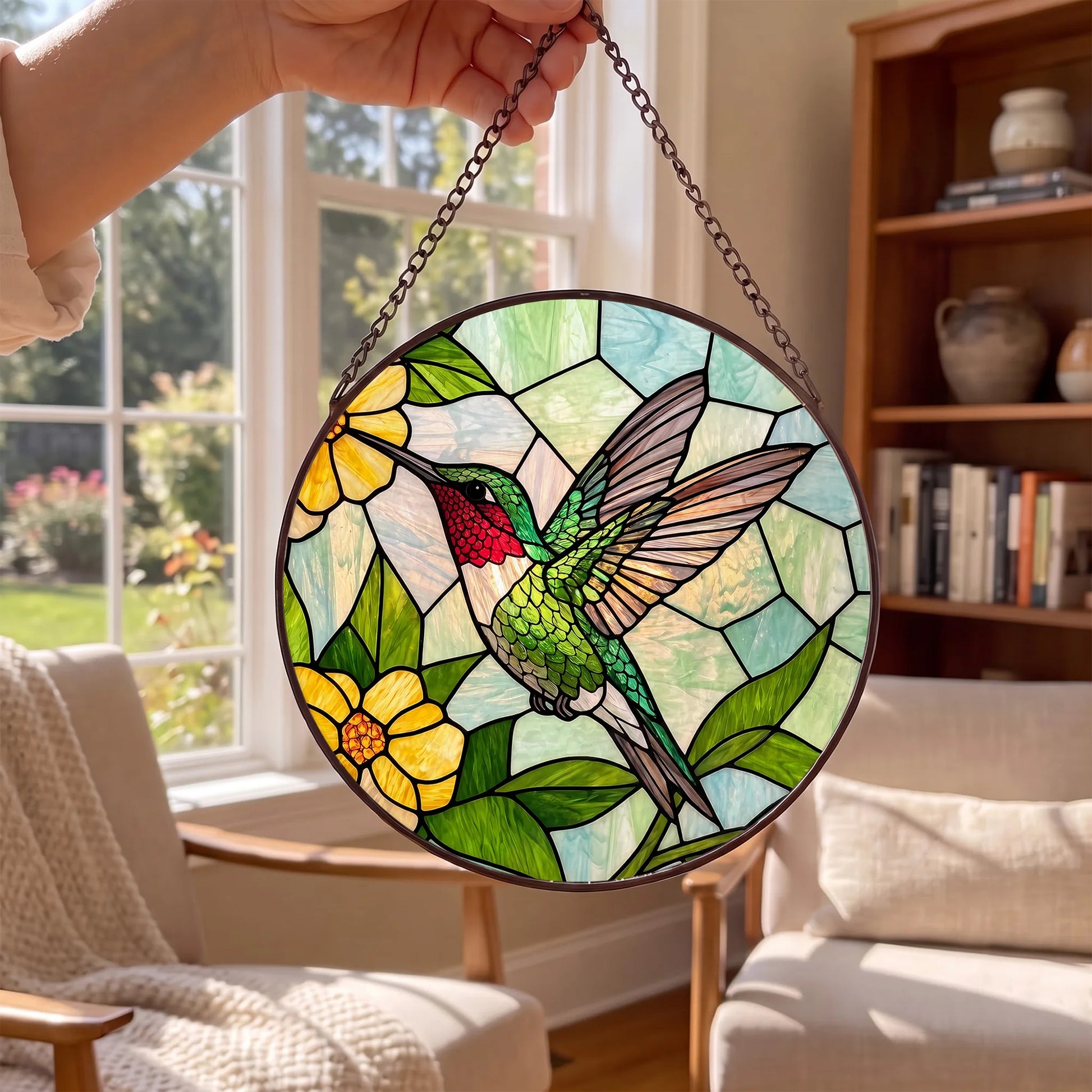 Hummingbird Stained Glass Window Hanging Suncatche - Window View