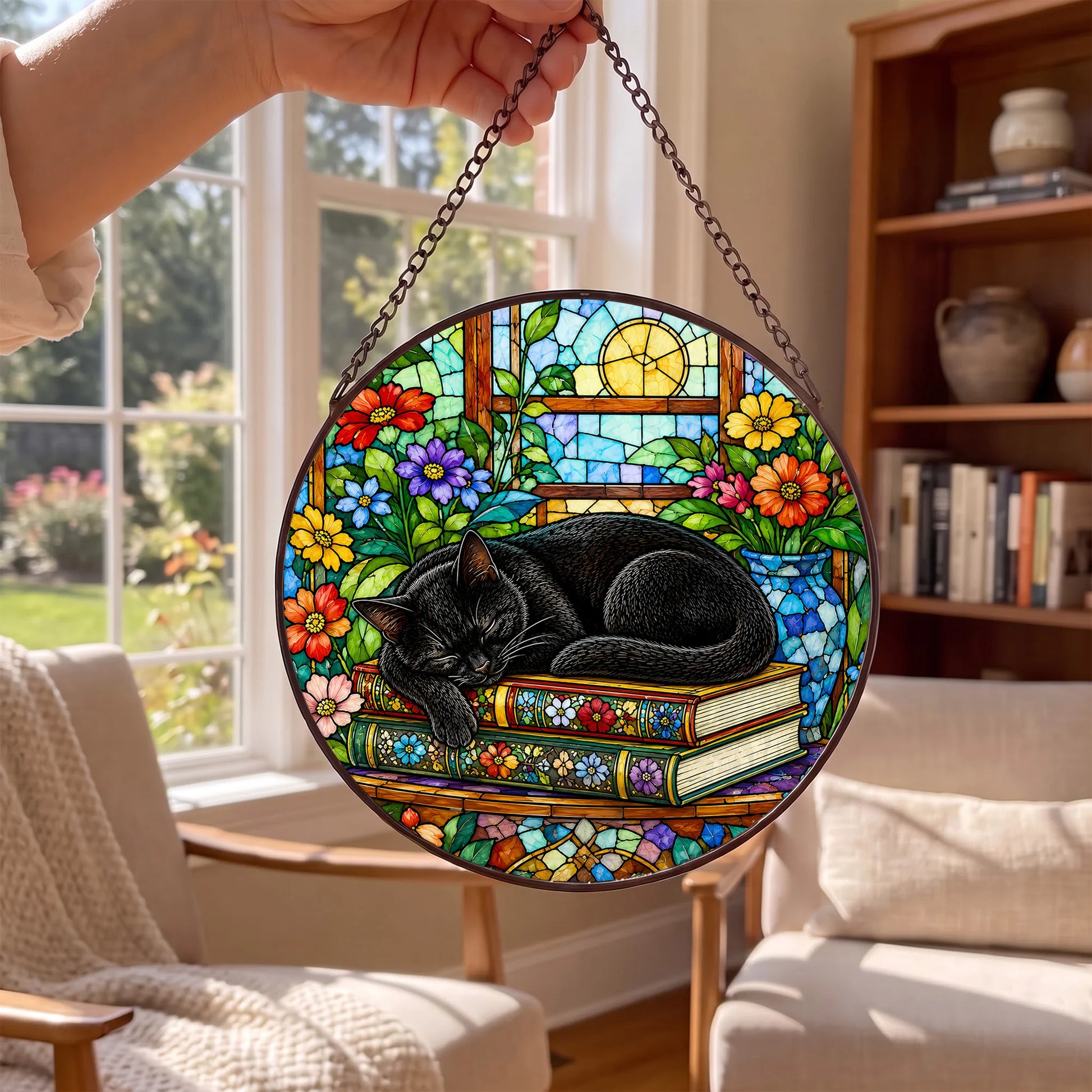 Cat Stained Glass Suncatcher Window - Window View