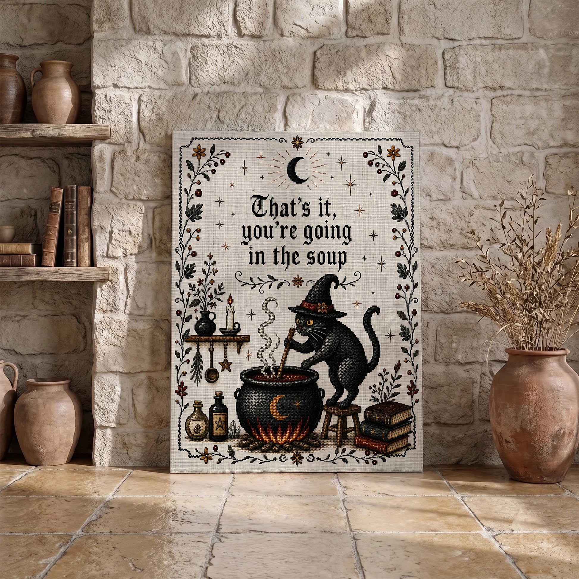 That's It You're Going in the Soup Funny Black Cat Witch - Funny Canvas Wall Art - Wrapped Canvas 3