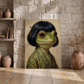 Whimsical Bob Hair Frog Portrait Vintage - Funny Canvas Wall Art - Wrapped Canvas 3