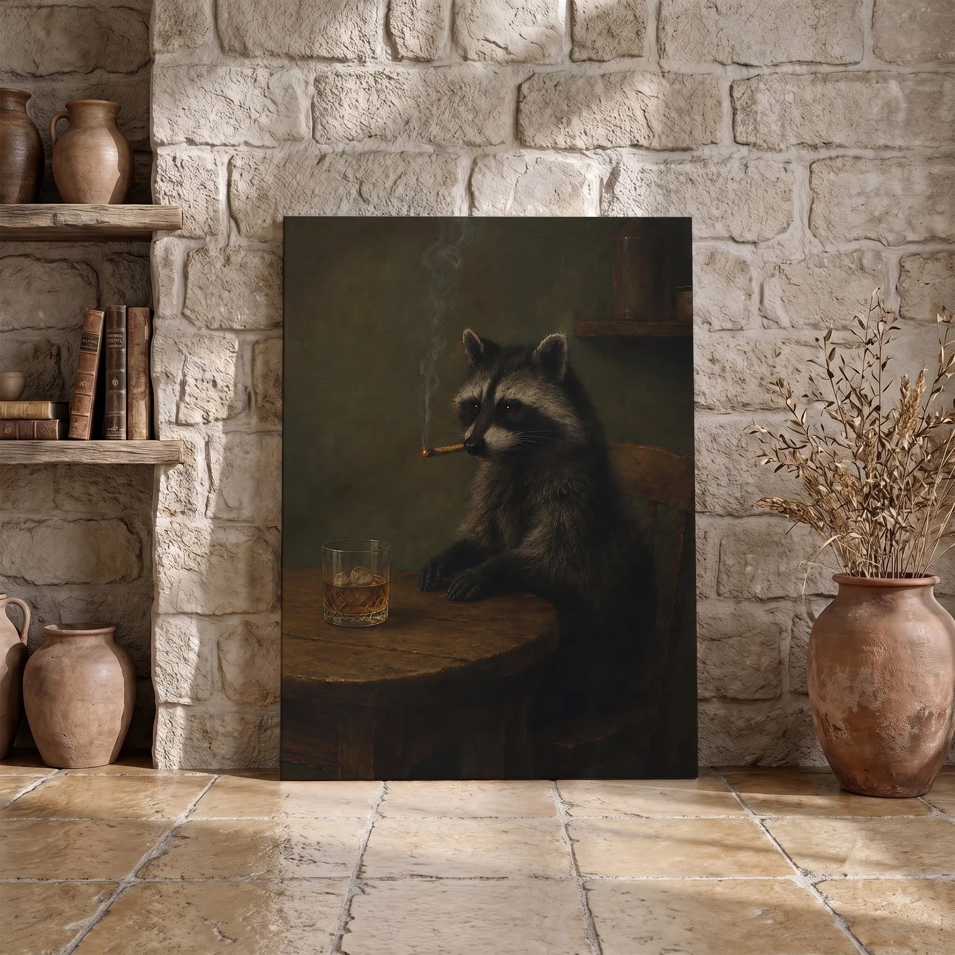Funny Raccoon Cigar & Whiskey Vintage - Funny Canvas Wall Art - Wrapped Canvas 3