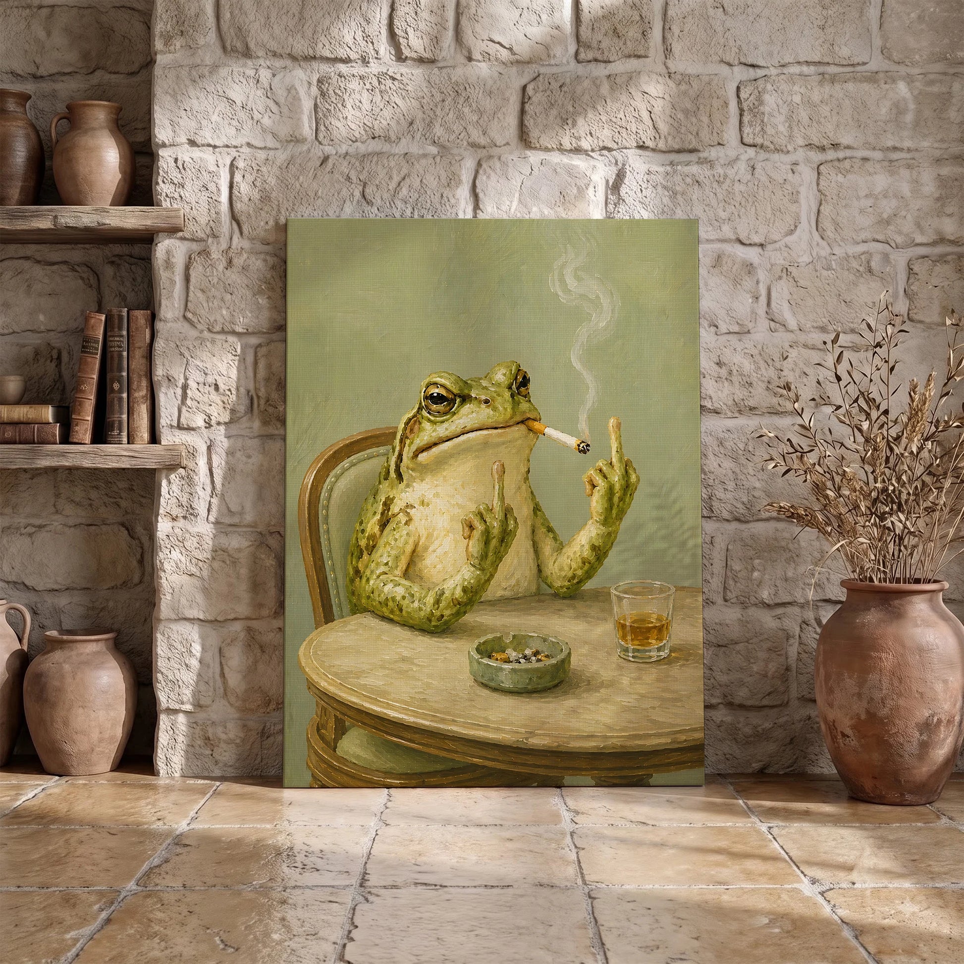Funky Frog Smoking Middle Finger  - Funny Canvas Wall Art - Wrapped Canvas 3