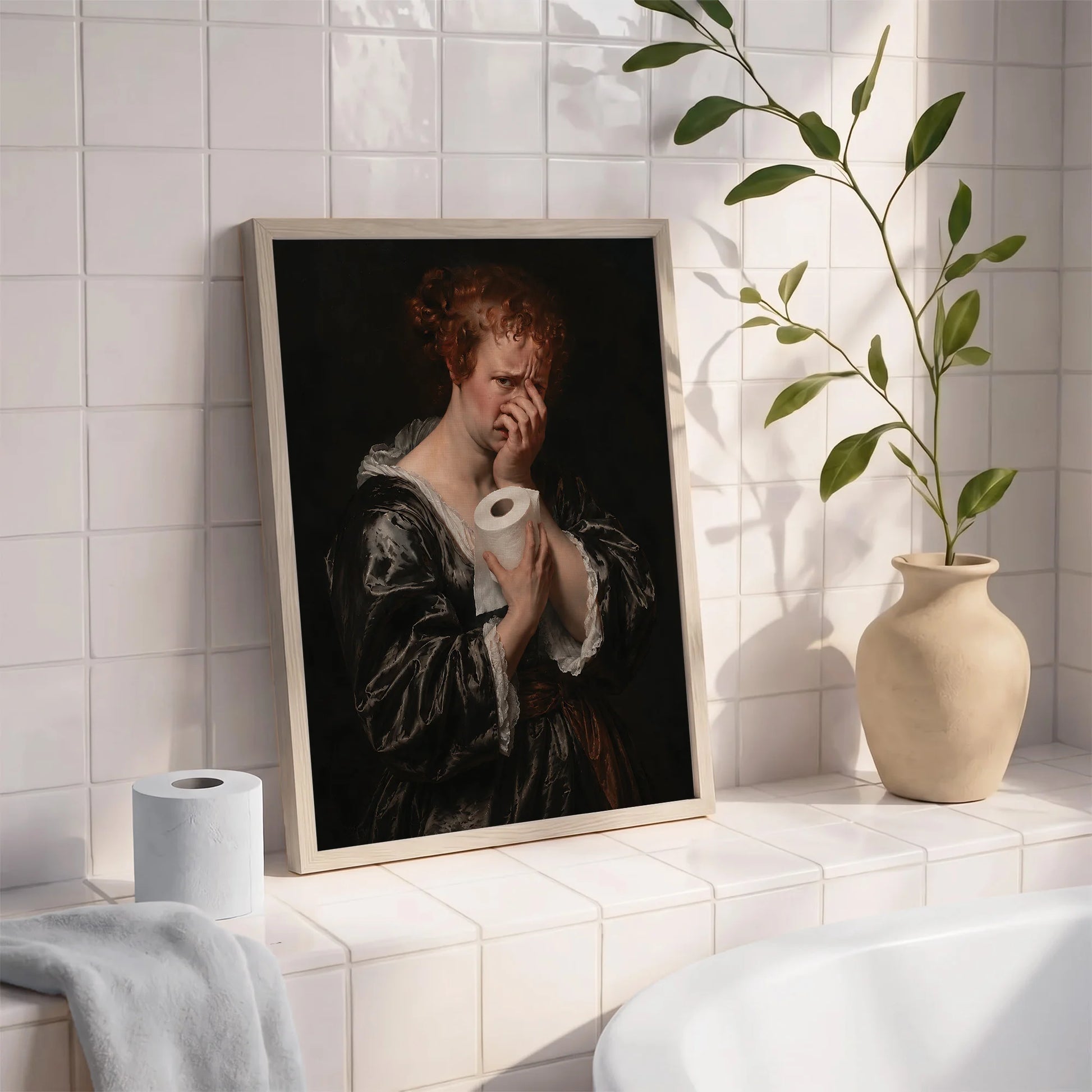 Funny Bathroom Woman Covering Nose - Funny Canvas Wall Art - Bathroom Nature Frame 3