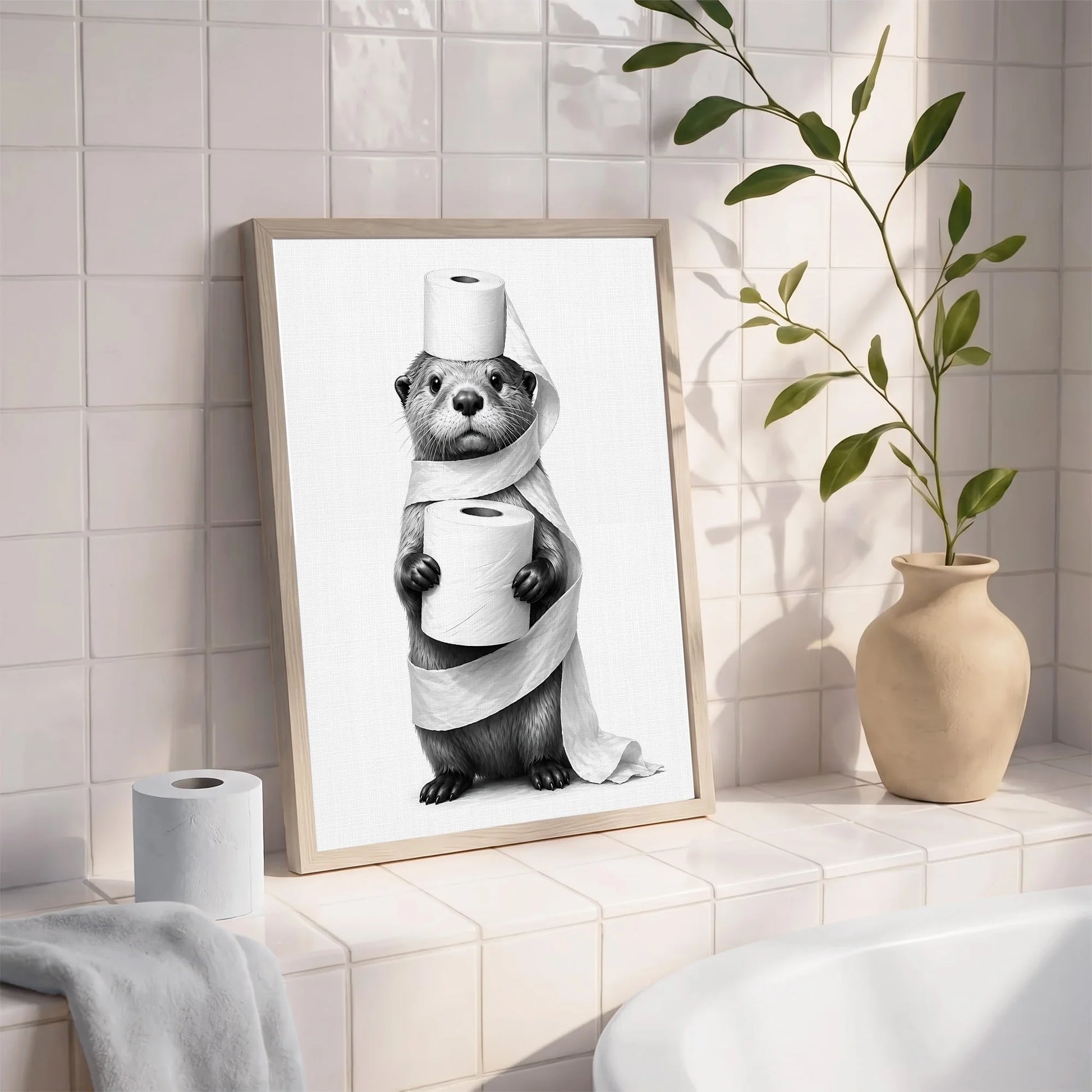 Funny Otter Toilet Paper Bathroom - Funny Canvas Wall Art - Bathroom Nature Frame 3