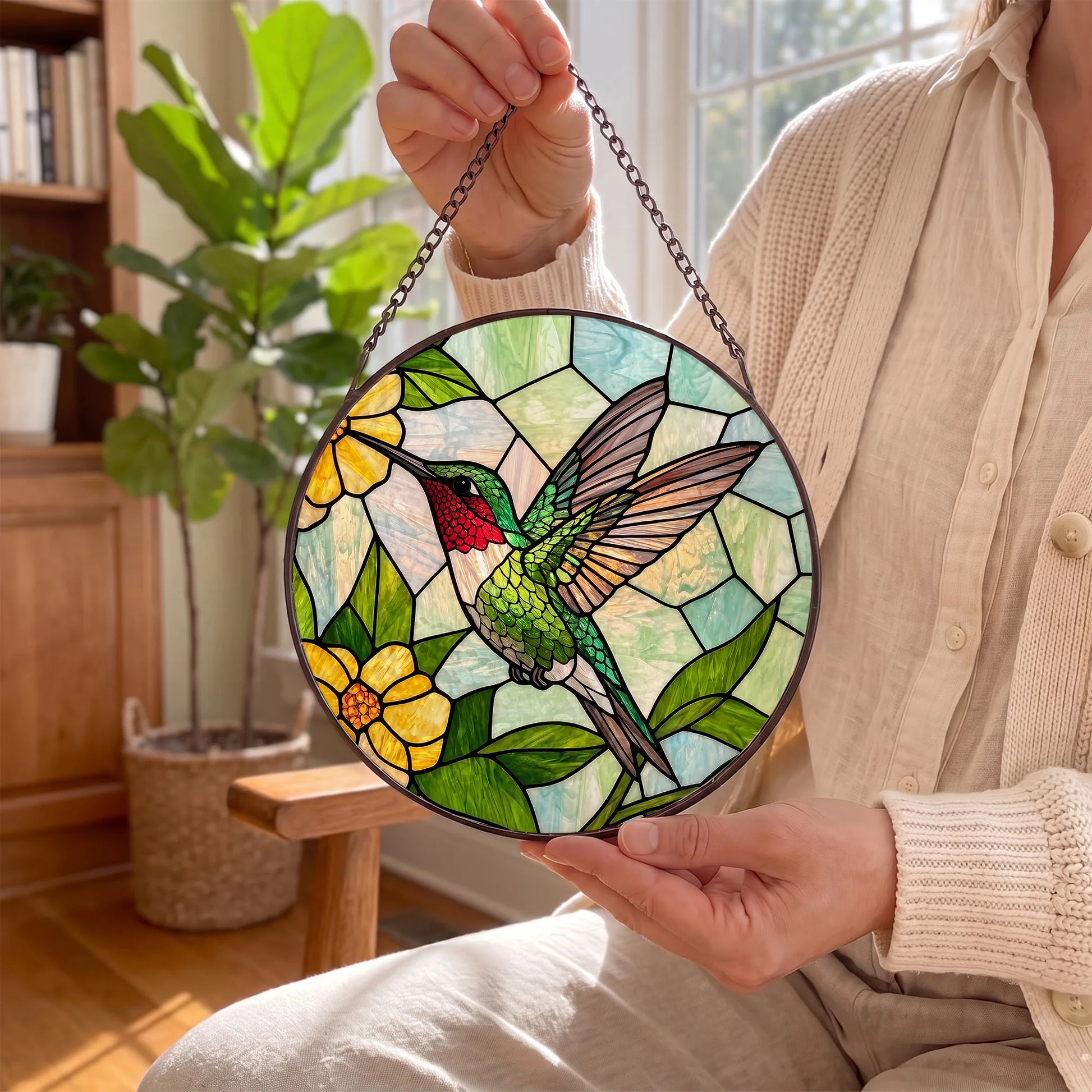 Hummingbird Stained Glass Window Hanging Suncatche - In Hand
