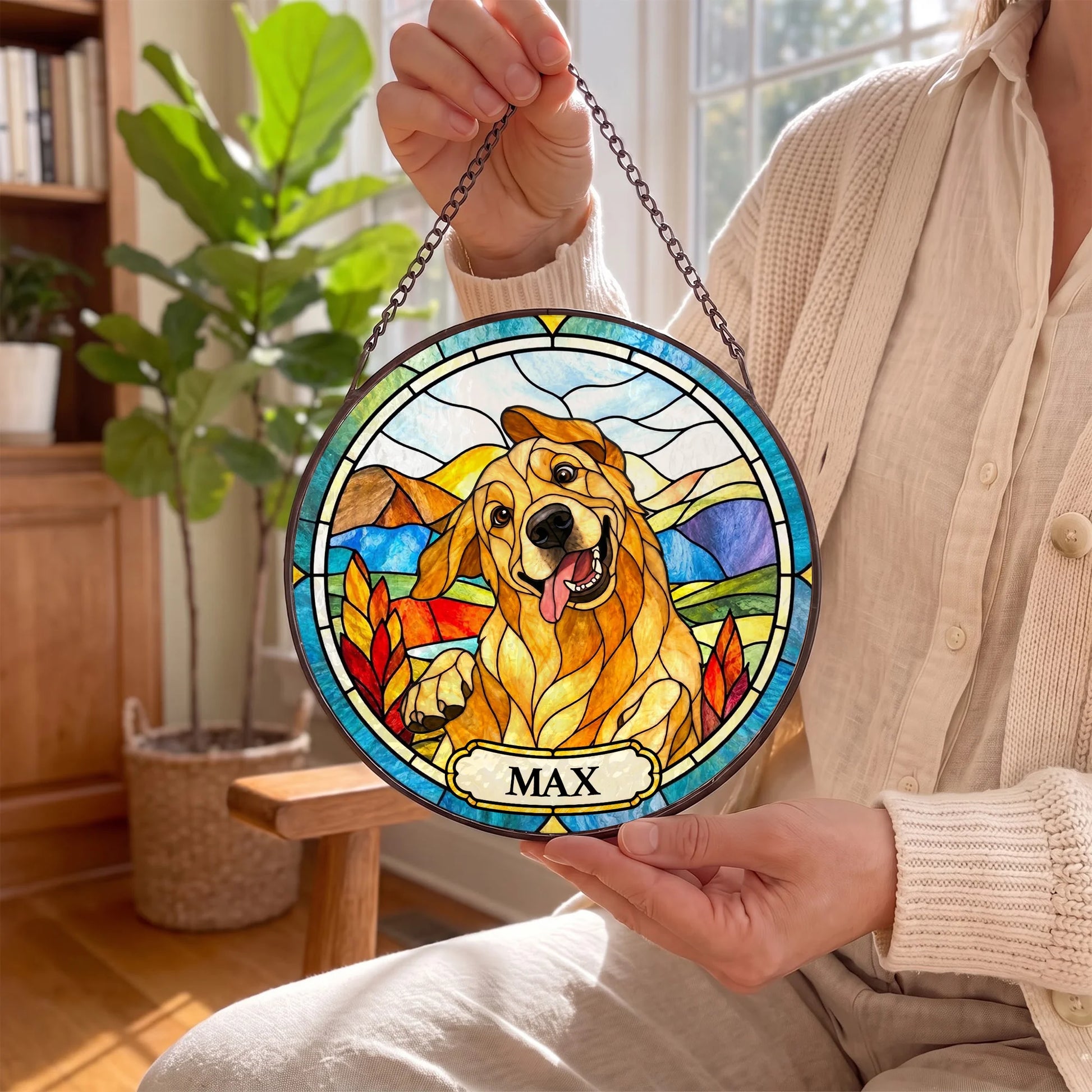 Custom Pet Portrait Stained Glass - Personalized Window Hanging Suncatcher - In Hand