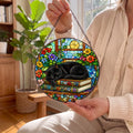 Cat Stained Glass Suncatcher Window - In Hand
